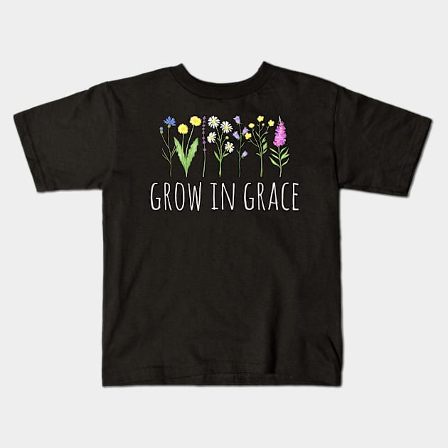 Blooming Wildflowers - Grow in Grace Kids T-Shirt by Whimsical Frank